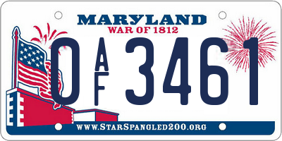MD license plate 0AF3461