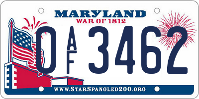 MD license plate 0AF3462