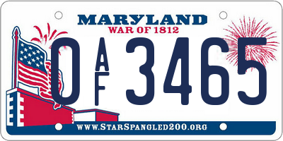 MD license plate 0AF3465