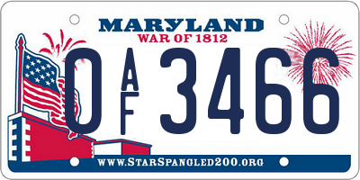 MD license plate 0AF3466