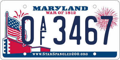 MD license plate 0AF3467