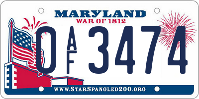 MD license plate 0AF3474
