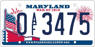 MD license plate 0AF3475