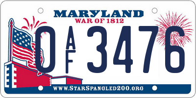 MD license plate 0AF3476