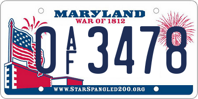 MD license plate 0AF3478
