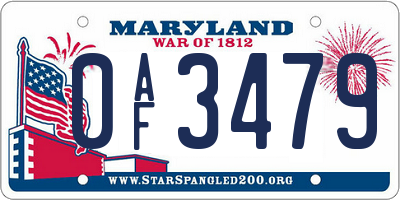 MD license plate 0AF3479