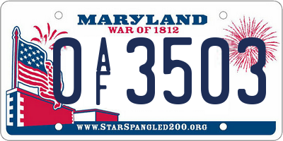 MD license plate 0AF3503