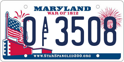 MD license plate 0AF3508