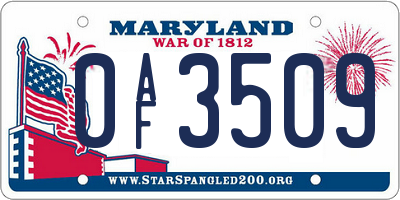 MD license plate 0AF3509