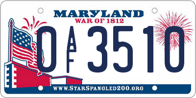 MD license plate 0AF3510
