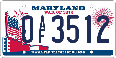 MD license plate 0AF3512