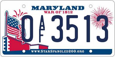MD license plate 0AF3513