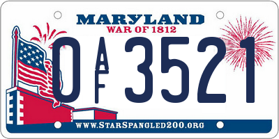 MD license plate 0AF3521