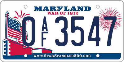 MD license plate 0AF3547