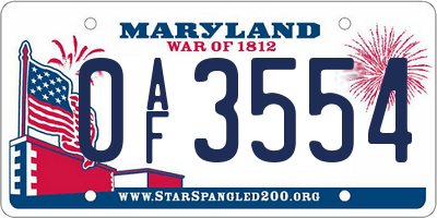 MD license plate 0AF3554