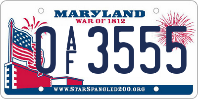 MD license plate 0AF3555