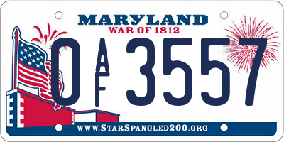 MD license plate 0AF3557