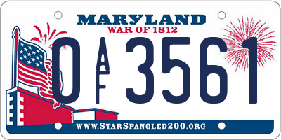 MD license plate 0AF3561