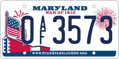 MD license plate 0AF3573
