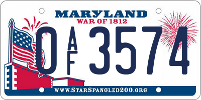 MD license plate 0AF3574