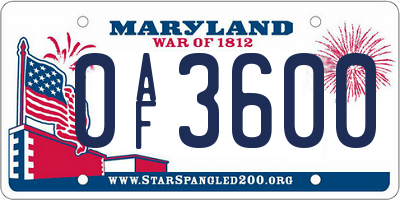 MD license plate 0AF3600