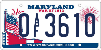 MD license plate 0AF3610