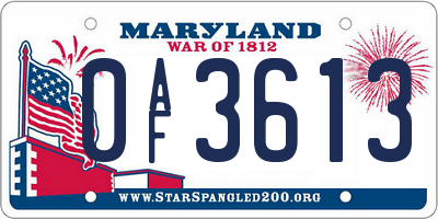 MD license plate 0AF3613