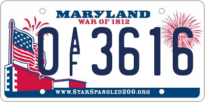 MD license plate 0AF3616