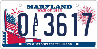 MD license plate 0AF3617