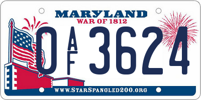 MD license plate 0AF3624