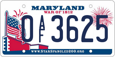 MD license plate 0AF3625