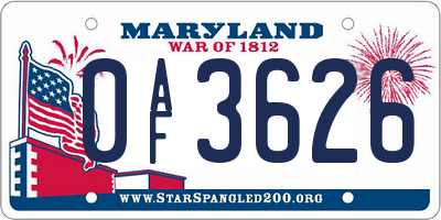 MD license plate 0AF3626
