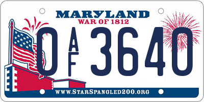 MD license plate 0AF3640