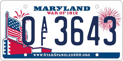MD license plate 0AF3643