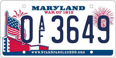 MD license plate 0AF3649