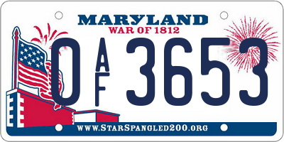 MD license plate 0AF3653