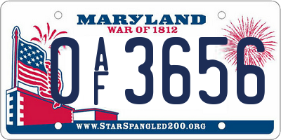 MD license plate 0AF3656