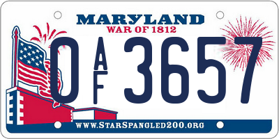 MD license plate 0AF3657