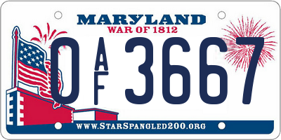 MD license plate 0AF3667