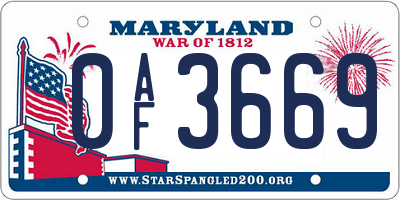 MD license plate 0AF3669