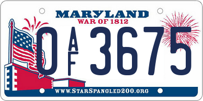 MD license plate 0AF3675