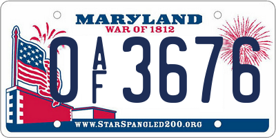 MD license plate 0AF3676