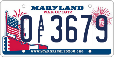 MD license plate 0AF3679