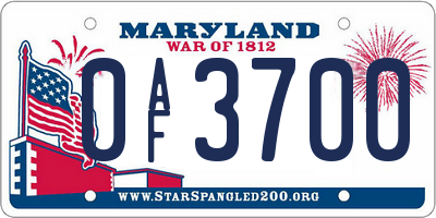 MD license plate 0AF3700