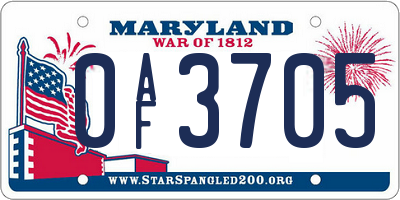 MD license plate 0AF3705