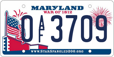 MD license plate 0AF3709