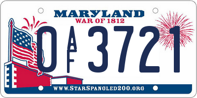 MD license plate 0AF3721
