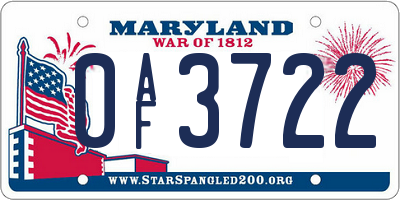 MD license plate 0AF3722