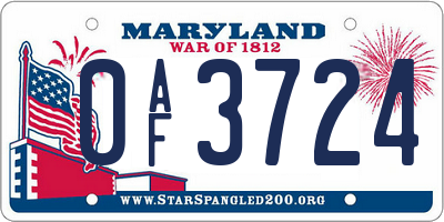 MD license plate 0AF3724