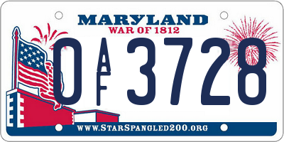 MD license plate 0AF3728